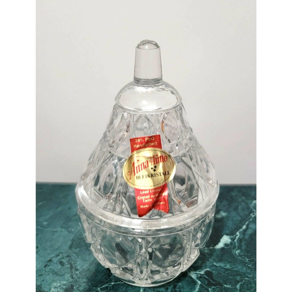 Anna Hutte Bleikristall Trinket Box 24% Lead Crystal Glass Pear Shaped Germany